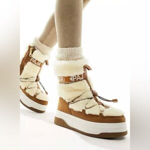 New Pajar Janie HI Tan and Cream Fur Boots Size 8